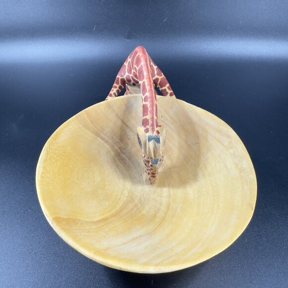 Vintage Carved Giraffe Wooden Decorative Snack Bowl Dish Decorative Trinket Dish - Picture 10 of 13